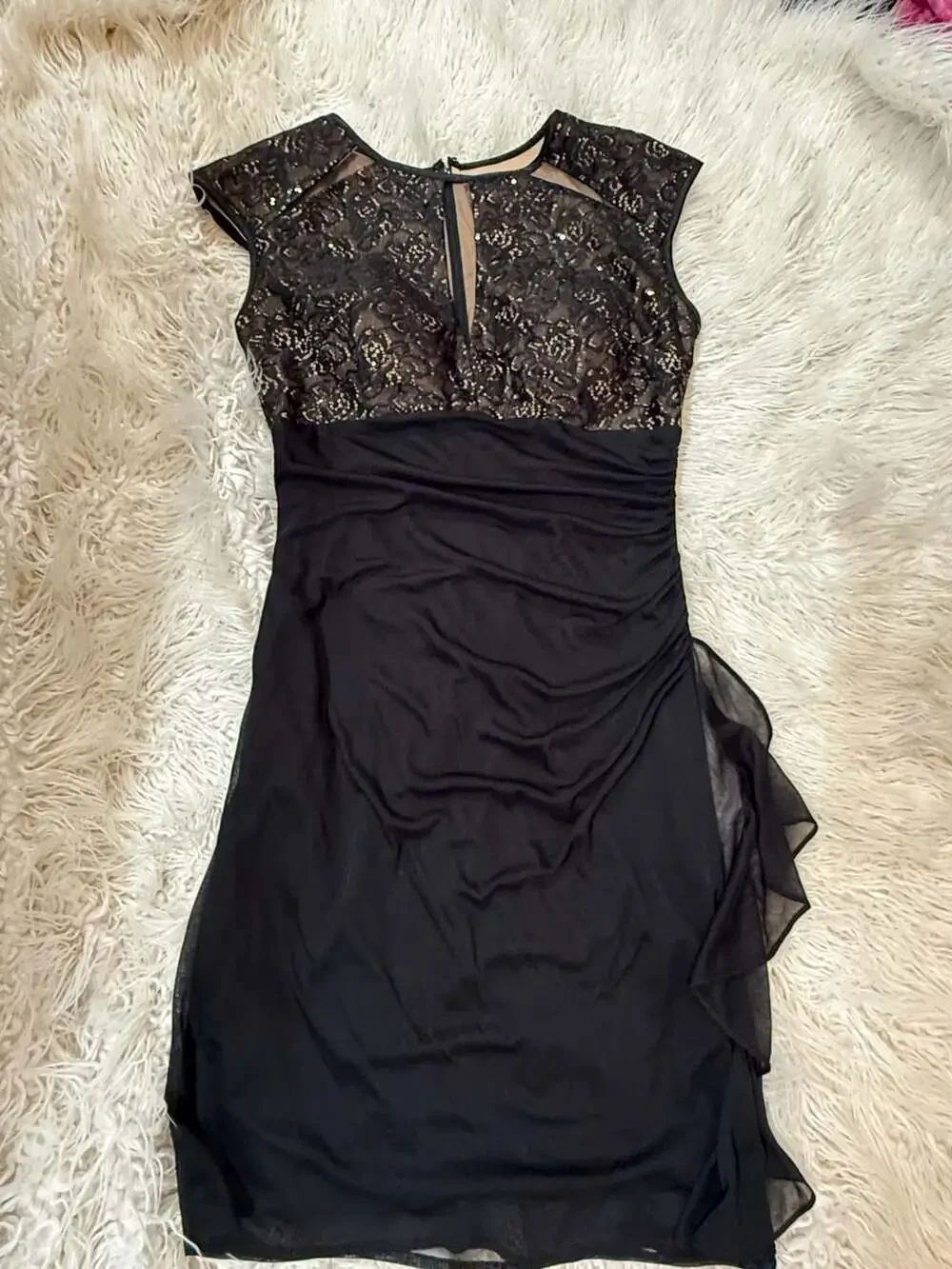 B&A by Betsy & Adam Size 10 Dress Black Lace with Ruched Detail